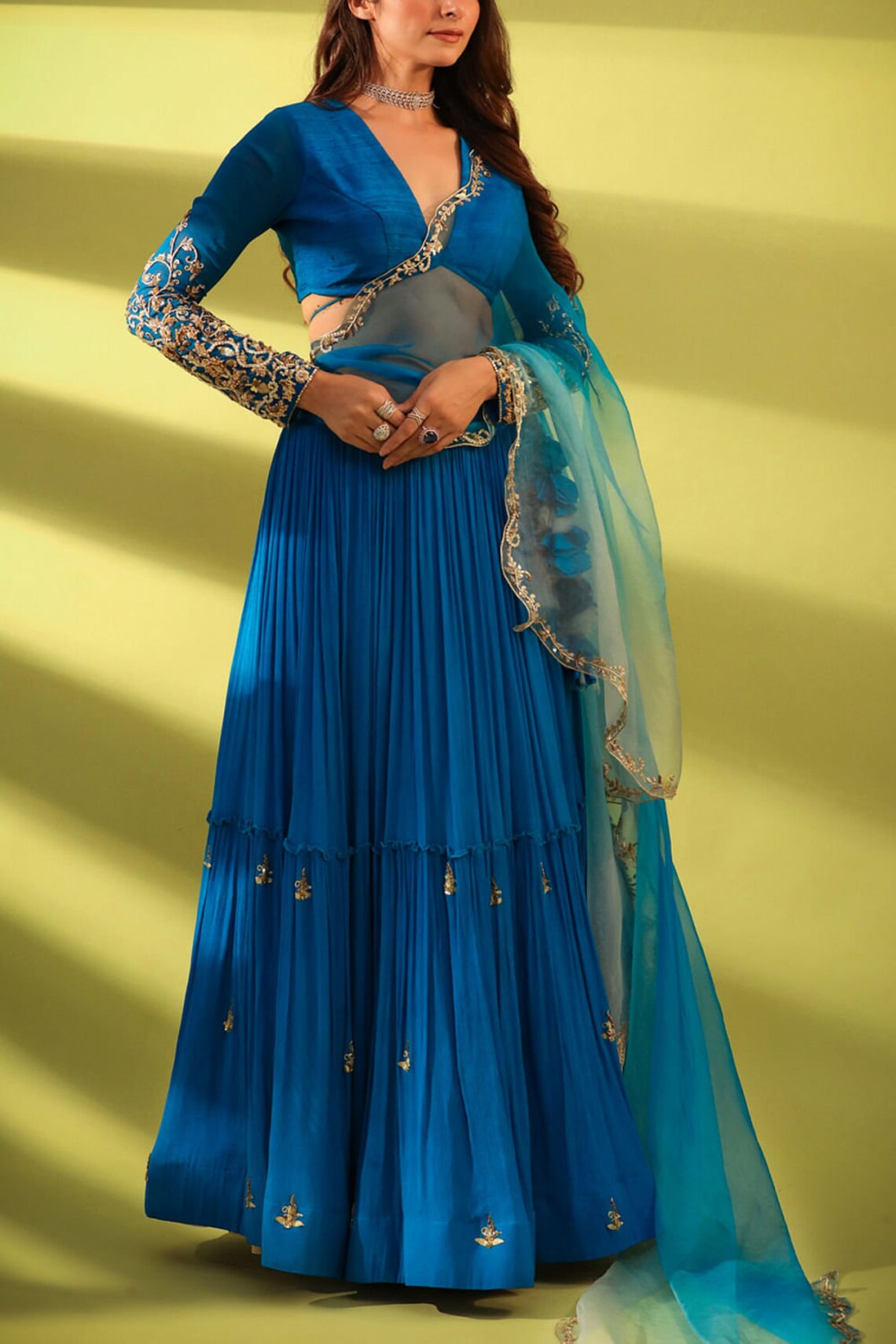 Blue Barik Lehenga Set