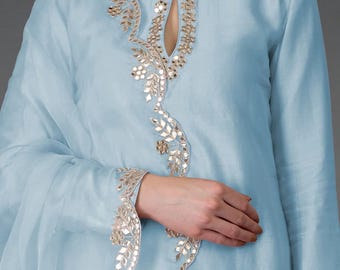 Traje Farshi Palazzo hecho a mano con Gota Patti y espejos