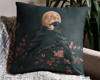 Raven Pillow Case Gothic Halloween Decor Spooky Throw Pillow Cover for Couch or Bed Witchy Dark Academia Gift for Her Mystical Home Decor