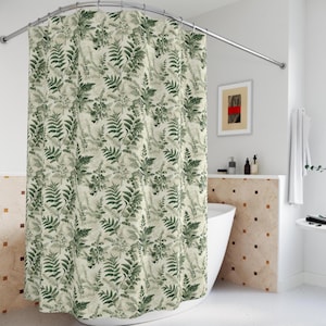 Sage Green Fern Bathroom Forest Shower Curtain, Witchy Cottagecore Decor, Whimsical Woodland Aesthetic, Fabric Bath Curtain, Botanical Plant