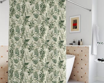 Sage Green Fern Bathroom Forest Shower Curtain, Witchy Cottagecore Decor, Whimsical Woodland Aesthetic, Fabric Bath Curtain, Botanical Plant