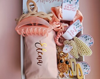 Personalisierte Brautjungfer Vorschlag Box Set Rosa, Trauzeugin Vorschlag Box, Benutzerdefinierte Make-up-Tasche, Boxen werden Sie meine sein, einzigartige Geschenke, Brautparty