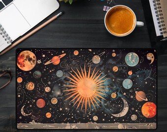 Fantasy Gamer Desk Mat xL Celestial Mouse Pad with Sun and Moon, Whimsical Setup for Gamers, Astrology Desk Mat, Whimsigoth Moon Lover Gift
