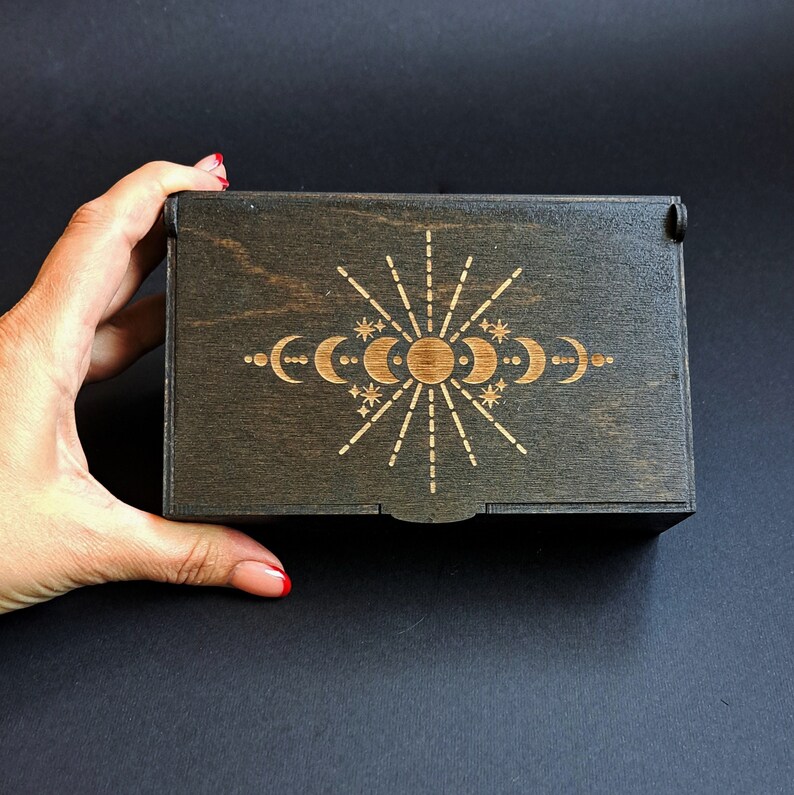 Tarot Box Moon Phase Tarot Card Box Spiritual Decor Large Wood Etsy