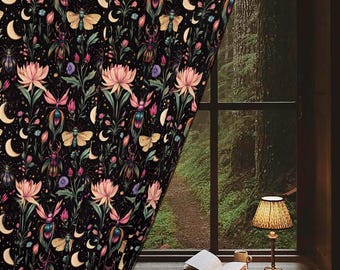 Witchy Window Curtain Mystical Bugs, Dark Academia Botanical Gothic Fairycore, Living Room Forest Cottagecore Drapes One Panel