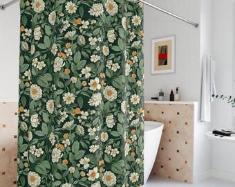 Victorian Shower Curtain Sage Green William Morris, Art Nouveau Forest Shower Curtain, Vintage Botanical Bathroom Decor, Cottagecore Bath