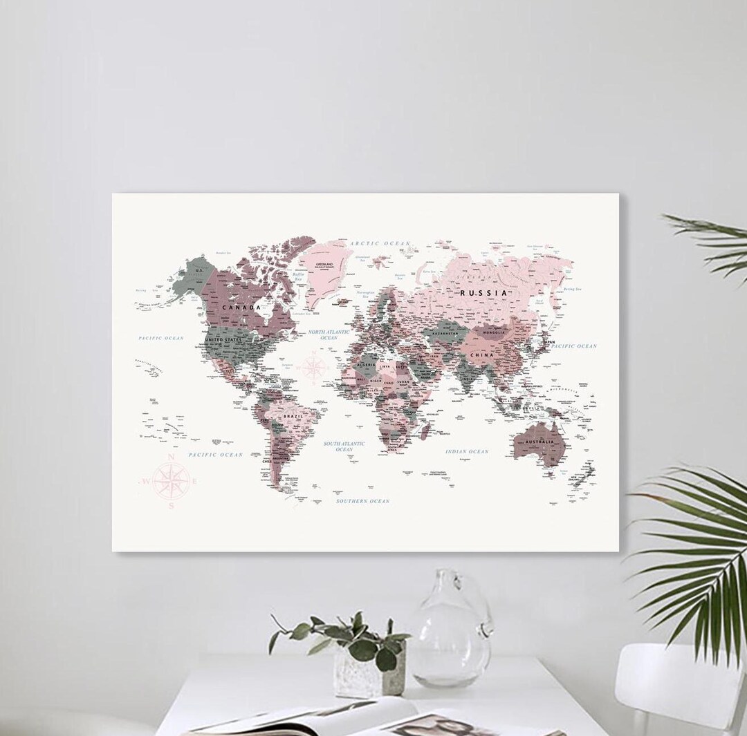 Printed World Map Poster on Paper Wall Decor Housewarming Gift Poster ...