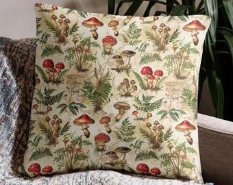 Whimsigoth Mushroom Throw Pillow Cottagecore Fern Decor Witchy Aesthetic Gift for Her Gothic Home Accent Whimsigoth Gift Idea Cushion Cover