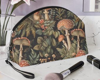 Mushroom Floral Makeup Bag Dark Cottagecore Travel Pouch Witchy Cosmetic Organizer Gift for Her Mothers Day Travel Gifts for Girls