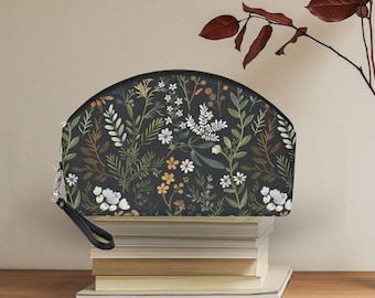 Dark Moody Floral Cosmetic Bag PU faux leather Witchy Gift, Mom Gift, Dark Cottagecore & Dark Academia Aesthetic, Spells Secrets Bag Magical