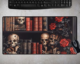 Gothic Desk Mats - Wizarding Bookshelf Large Mousepad, Wicca Library Goth Witchy Keyboard Mat, Dark Cottagecore DeskPad, Office Desk