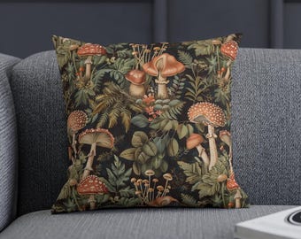 Mushroom Faux Suede Pillowcase Dark Academia Vintage Apothecary New Home Cottagecore Cushion Cover Throw Pillow Farmhouse decor Gift for her