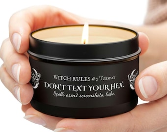 Witchy Tin Candles 4 Oz, Curse No Evidence,  Cozy Home Decor, Self-Care, Halloween Ritual Candle, Cozy Night Gift, Witch Rules Candle
