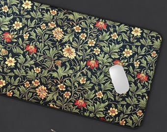 Dark Academia Floral Desk Mat Whimsigoth Dark Cottagecore Mouse Pad Botanical Art Nouveau William Morris Style Office Decor Desk Accessories