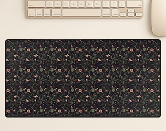 Green Botanical Desk Mat | Wildflower & Fern Mouse Pad | Cottagecore Nature Office Decor | Large Green Desk Pad for Gamers