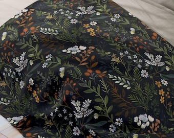 Moody Floral Throw Blanket – Ferns Whimsigoth Dark Academia Cottagecore – Cozy Boho Botanical Fleece, Fall Decor