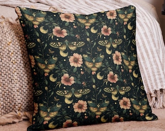 Witchy Botanical Pillow Cover, Green Vintage Floral Case, Dark Academia Decor, Gothic Fall Cushion, Moody Bedroom, Halloween Gift Idea