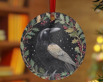 Occult Raven Ornament Witchy Christmas Tree Decor Dark Academia Yule Altar Ceramic Tag Gothic Solstice Gift Pagan Holiday Black Bird