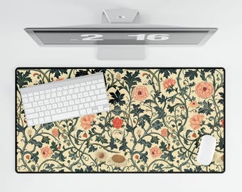 Victorian Floral Desk Mat Dark Academia Mouse Pad William Morris Inspired Art Nouveau Leaf Print Whimsigoth Decor for Boho Office or Study