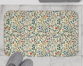 William Morris Floral Bath Mat, Memory Foam Rug Botanical Bathroom Rug, Aesthetic bath mats Couples Gift, Boho Home Spa Cute & Decor