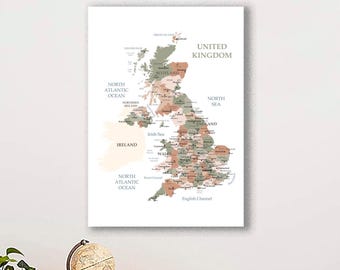 UK Map PRINTED & Shipped Wall paper Poster UK County Map United Kingdom Map Wall home decor Great Britain School Poster England Educational