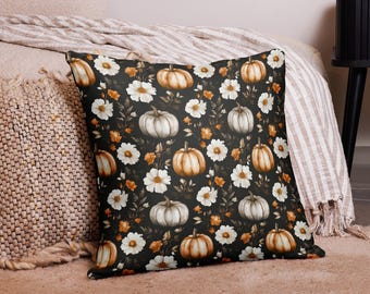 Pumpkin Fall Pillow Cover – Dark Brown Autumn Decor, Rustic Boho Farmhouse, Halloween Thanksgiving Cushion for Living Room Sofa Bedroom Gift