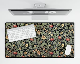William Morris Style Desk Mat – Art Nouveau Botanical Mouse Pad | Dark Academia Floral Office Decor | Whimsigoth Gift for Her