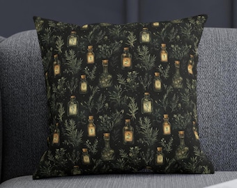 Vintage Apothecary Fern Pillowcase | Dark Academia Decor | Faux Suede Botanical Cushion | New Home Throw Pillow | Gift for Her