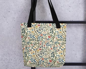 Floral Tote Bag Dark Academia & Cottagecore Aesthetic William Morris Botanical Print Vintage Art Nouveau Canvas Bag Boho Book Lover Gift Her