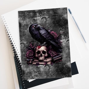 Gothic Raven Skull Notizbuch: Academia liniert Notizbuch