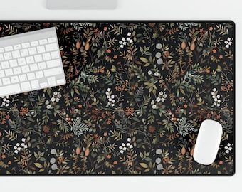 Moody Fern & Daisy Desk Mat – Vintage Office Decor, Dark Academia, Cottagecore Gift for Teacher