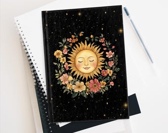 Celestial Journal Sun Floral Boho Notebook, Witchy Diary, Wicca Christmas Gift, Botanical Dark Academia Dreams diary, Spell Book of Shadows