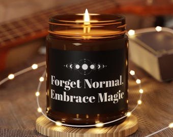 Witchy Amber Glass Soy Candle: Gothic Halloween Decor, Cozy Home Accent