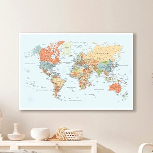 World Map with countries Printable Poster, World map Wall Art Download, Large dorm decorations, Guest book wedding,Travel poster print