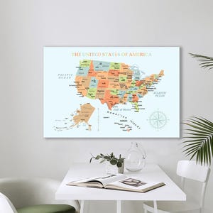 USA Karte Druck (Gedruckt & Versand), Horizontale Poster Wandkunst für Kinderzimmer, Spielzimmer Dekor, Klassenzimmer Geschenk für Lehrer