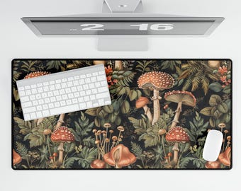 Mushroom Desk Mat Whimsigoth Mouse Pad Dark Cottagecore Floral Desk Pad Apothecary Herbs Aesthetic Home Office Decor Witchy Style