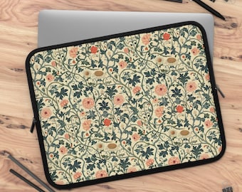 Laptop Bag Dark Academia  Cottagecore Aesthetic Laptop Sleeve Dark Green Floral Art Nouveau Computer Case Boho Gift for Her Birthday School