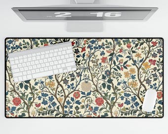 William Morris Desk Mat – Art Nouveau Floral Mouse Pad | Vintage Botanical Office Decor | Large Victorian Aesthetic Keyboard Pad