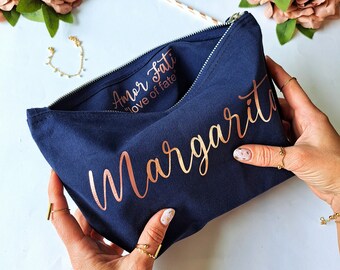 Make Up Bag Navy Personalised Cosmetic Bag Will you be my Bridesmaid Gift Maid of Honour Gift, Unique Gift for Bridal Party Bags,Makeup Bags