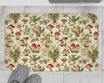 Mushroom Cottagecore Bath Mat, Whimsigoth Bathroom Decor, Sage Green Aesthetic Rug, Boho Farmhouse Style, Cozy Couples Gift Ideas, Foam Rug