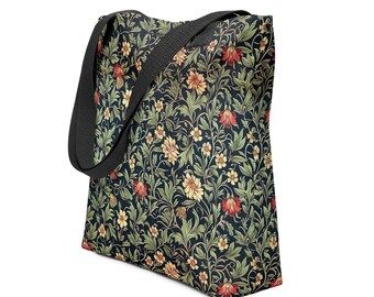 Tote Bag Dark Academia & Cottagecore Floral Aesthetic Botanical Print Vintage Art Nouveau Canvas Bag Boho Book Lover Gift mothers day gift