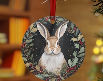 Whimsical Bunny Ceramic Ornament - Holiday Decor, Christmas Gift, Home Decoration, Personalized Keepsake, Family Gathering