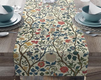 Spring Botanical Table Runner – Floral Farmhouse Centerpiece, Cottagecore Table Decor for Kitchen or Easter Gift