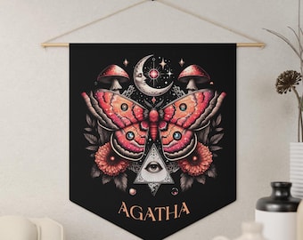 Door Sign Hanging Girls Room Moth Mystical Aesthetic Wall Art Pennant Personalized Decor Moon Custom Banner Magical Tapestry Witchy Home