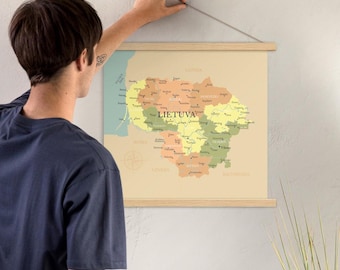 Lithuania map poster with hanging system, minimalist wall decor, Scandinavian style map, home or office decoration,Unique gift for travelers