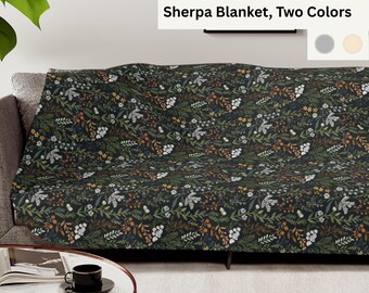 Ferns Whimsigoth Moody Floral Sherpa Blanket Dark Botanical Throw in Whimsigoth, Cozy Cottagecore Decor, Maximalist Cozy Decor Fall Flowers
