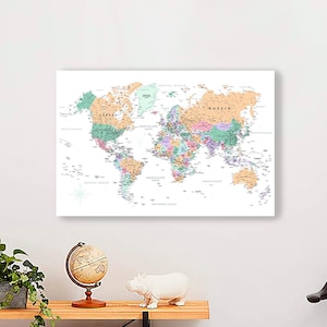 Mapa świata Plakat Papier, Sztuka ścienna Dekoracja akademika, Dekoracja ścienna college'u Plakat, Dokładna mapa świata Plakat, Mapa globusa Prezent urodzinowy Ona i tutaj