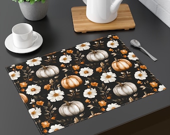 Pumpkin Cotton Placemat Fall Table Decor Halloween Setting Rustic Thanksgiving Tabletop Accent Single Piece Dark Floral Autumn Home