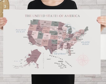 City Map of USA Education Poster, Printable Geography Classroom Wall Decor America,Home Education United States poster, Wall art Office gift