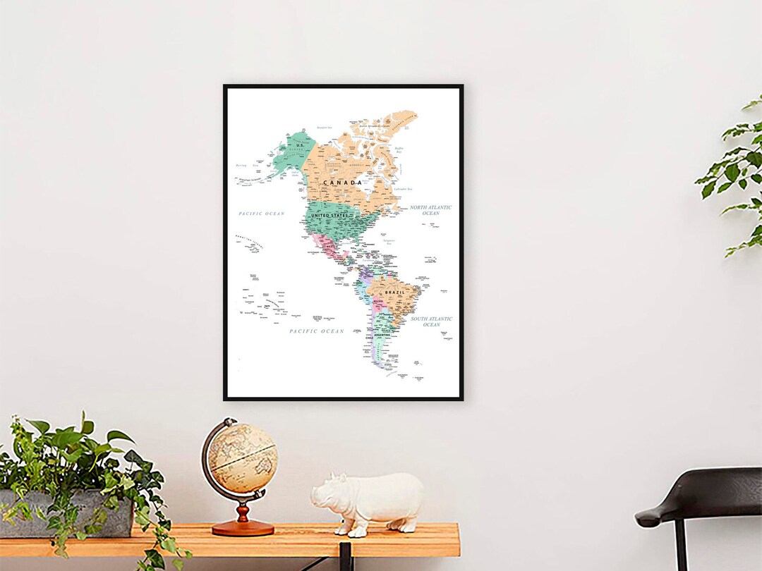 North South America Map Printable Digital Wall Map - Etsy
